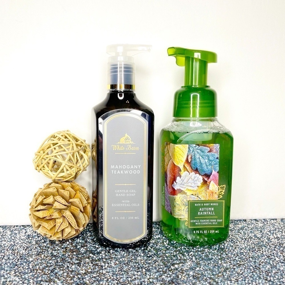Bath & Body White Barn Hand Soap Bundle Mahogany Teakwood Autumn Rainfall NWT
